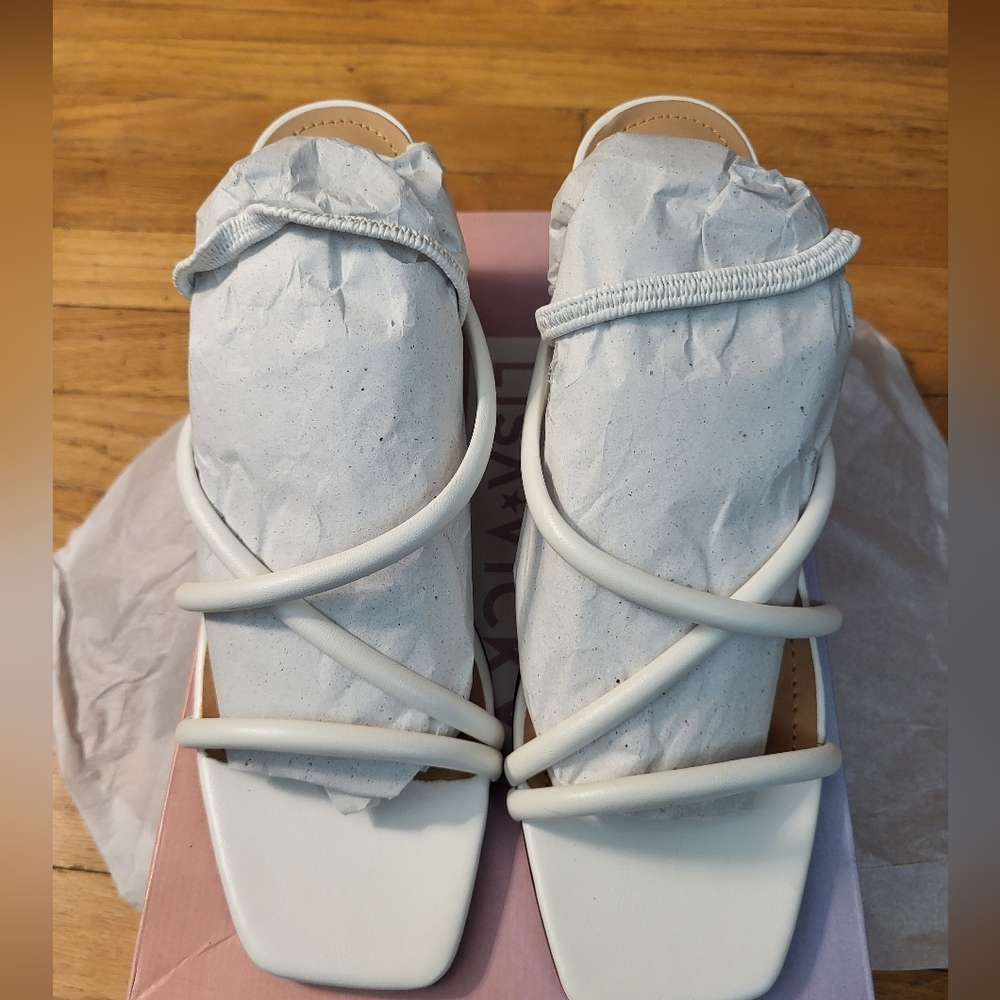 Lisa Vicky Illume Strappy Heeled Sandles In White Sheep Nappa Size 10 M New